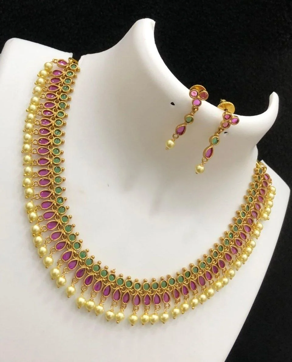 Nakshatra Pearl Kemp Stone Necklace set